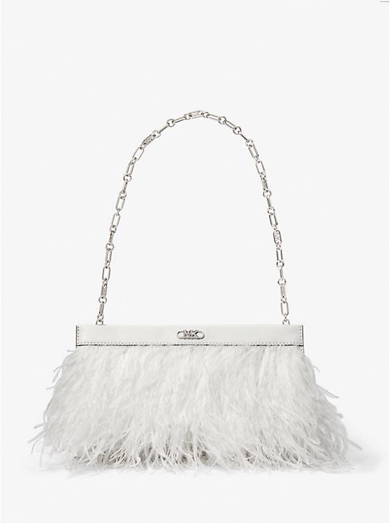 Tabitha Large Feather Embellished Leather Clutch | Michael Kors US
