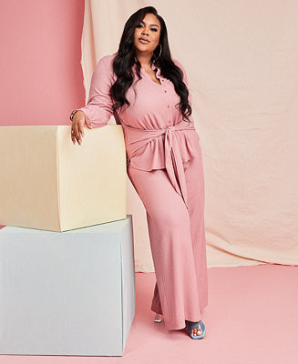 Nina Parker Trendy Plus Size Waffle-Knit Tie-Front Tunic & Wide-Leg Pants, Created for Macy's & R... | Macys (US)