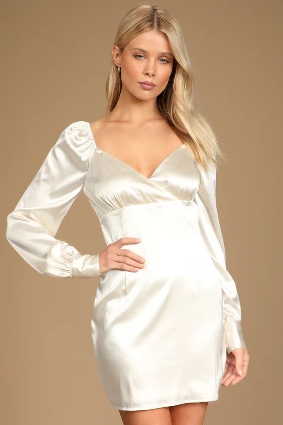 Extra Elegant Cream Satin Long Sleeve Mini Dress | Lulus (US)