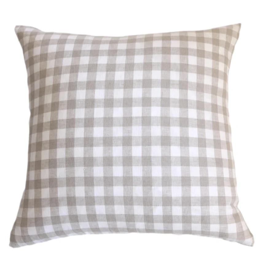 Gingham Tan Linen Pillow Cover | Danielle Oakey Interiors INC