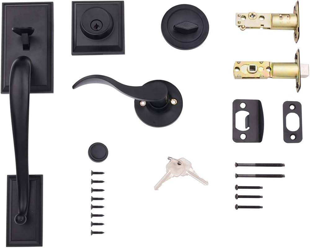 Amazon Basics Modern Exterior Door's Handle with Right-Hand Wave Lever and Deadbolt Lock Set, Mat... | Amazon (US)