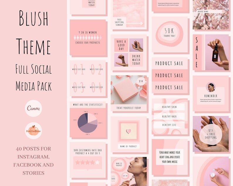 120 Social Media Templates Blush Theme  Facebook Instagram - Etsy | Etsy (US)