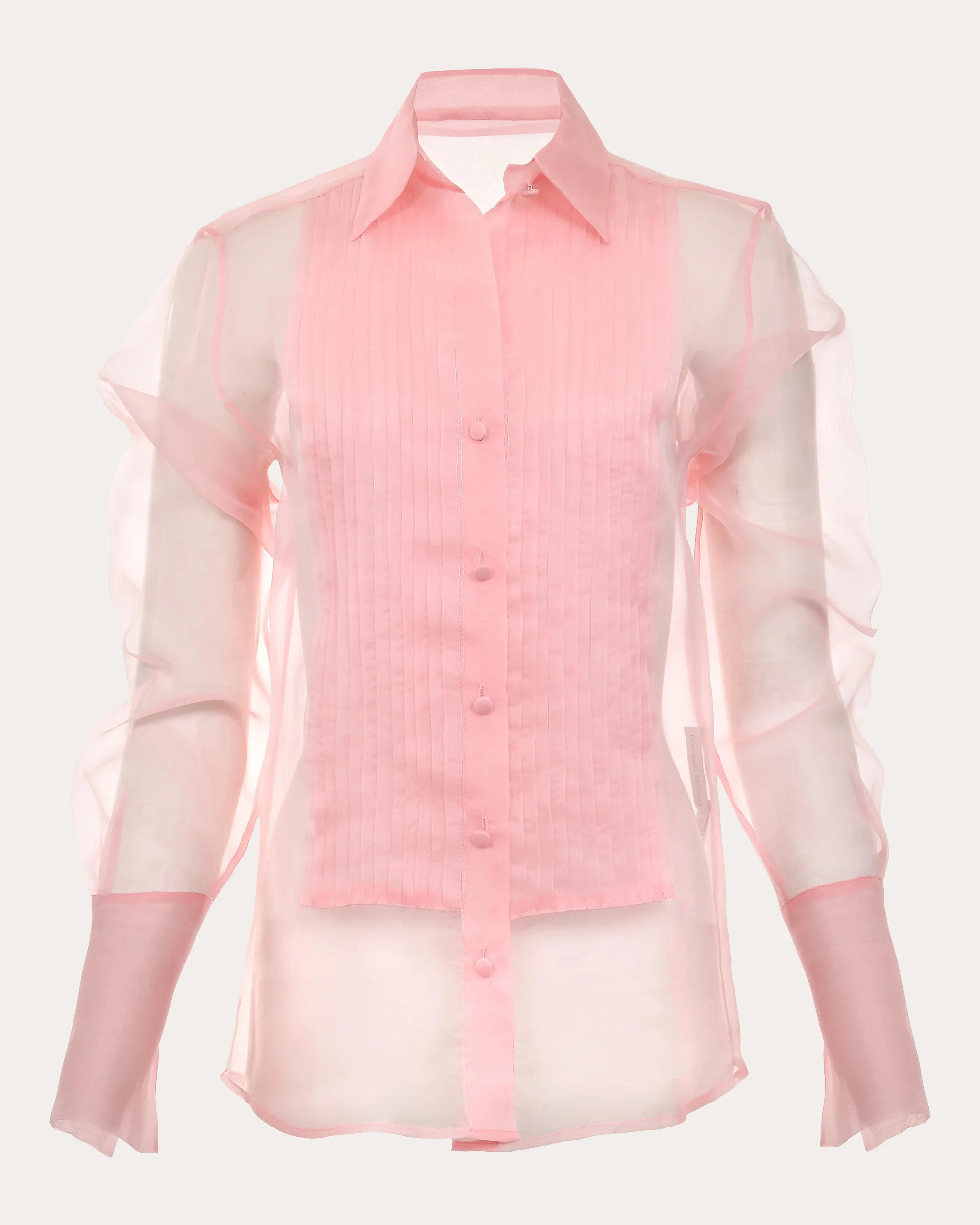 Francesca Miranda Women's Smoking Pintucked Silk-Organza Blouse in Pink | Olivela