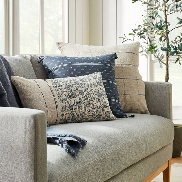 Windowpane Throw Pillow Cream/Blue - Threshold™ designed with Studio McGee | Target