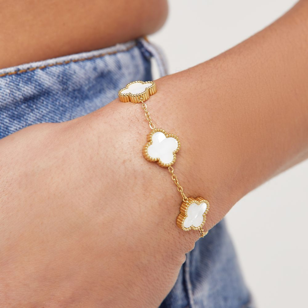 Flower Detail Bracelet In White And Gold | EGO (UK)