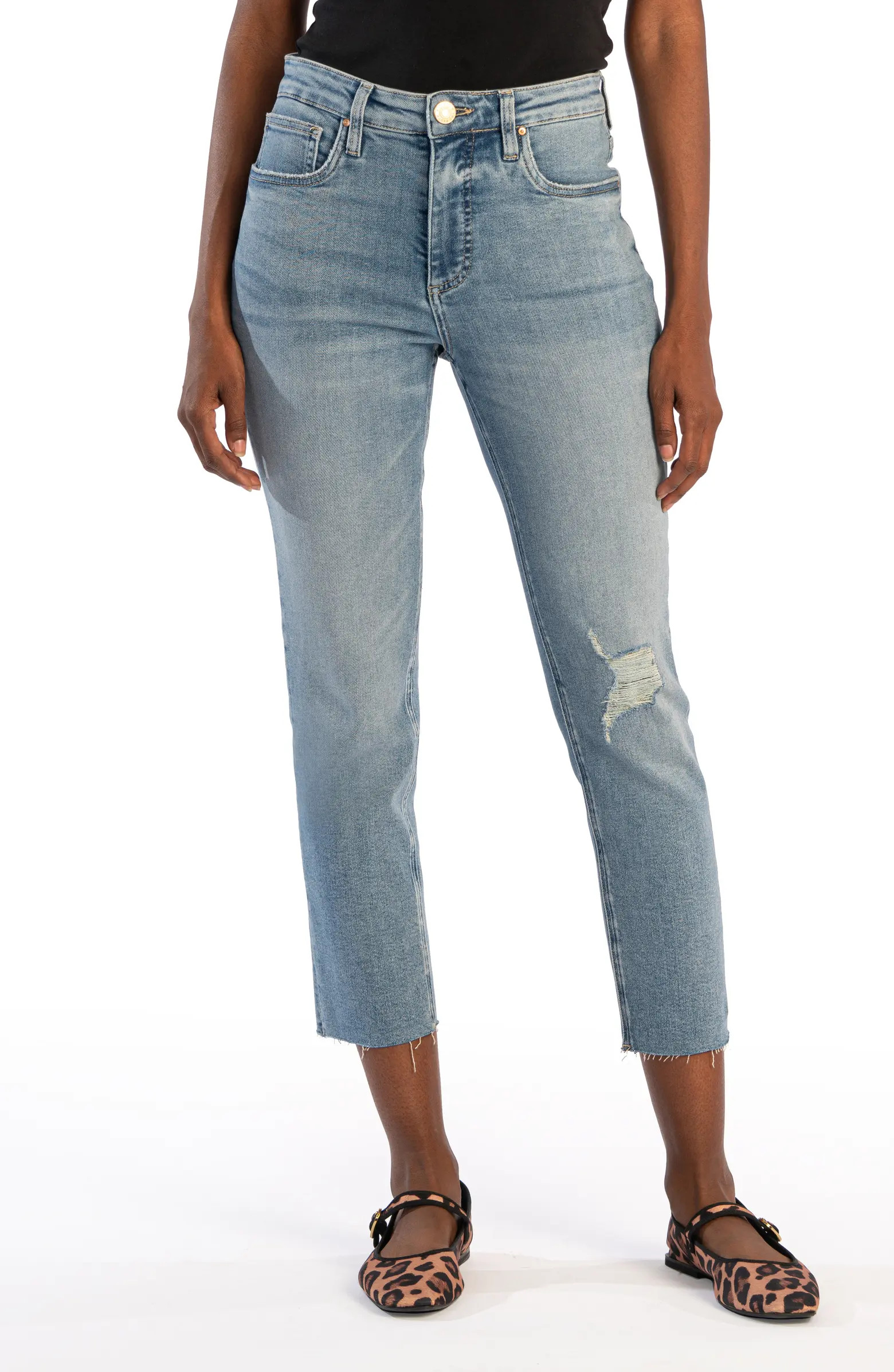 Rachael Ripped High Waist Raw Crop Hem Mom Jeans | Nordstrom