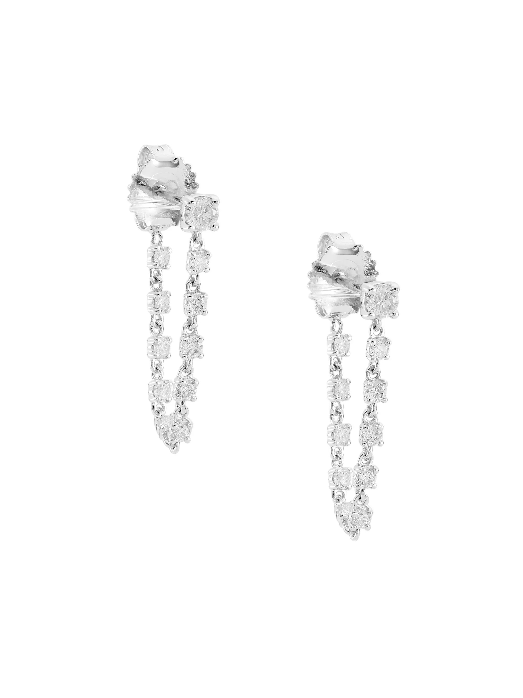 14K White Gold & 0.74 TCW Diamond Draped Chain Earrings | Saks Fifth Avenue