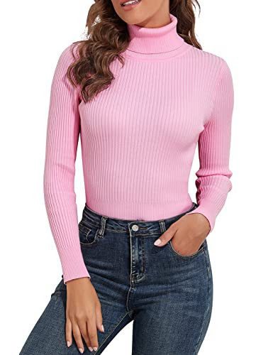 PrettyGuide Women's Ribbed Turtleneck Long Sleeve Sweater Pink XL | Amazon (US)
