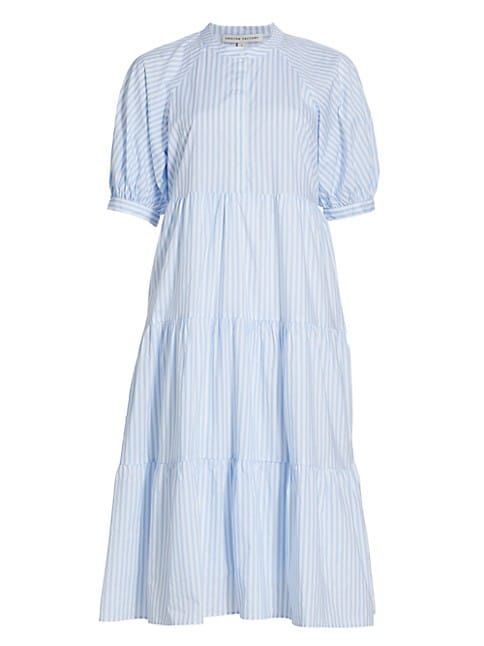 Striped Cotton Puff-Sleeve Midi-Dress | Saks Fifth Avenue
