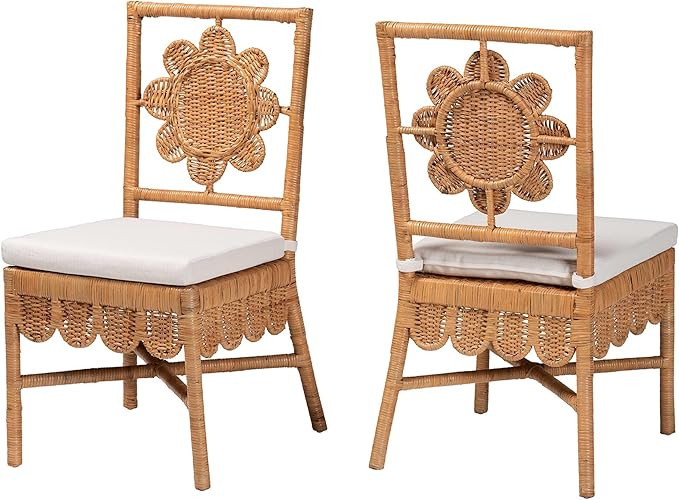 Bali & pari Abagale Natural Rattan 2-Piece Dining Chair Set - Handwoven Wicker Accent Side Chair ... | Amazon (US)