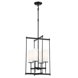 Minka Lavery First Avenue 4-Light Black Coal Candlestick Pendant with Etched White Glass Shades 3... | The Home Depot