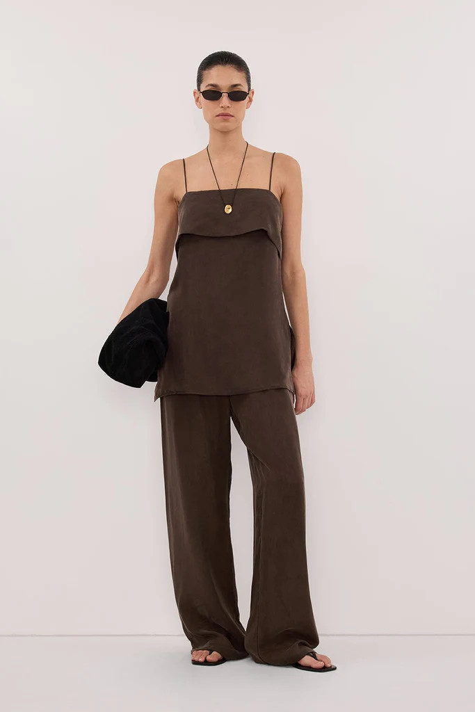 IDA BITTER CHOC SLEEVELESS FOLDOVER CAMI TOP | DISSH