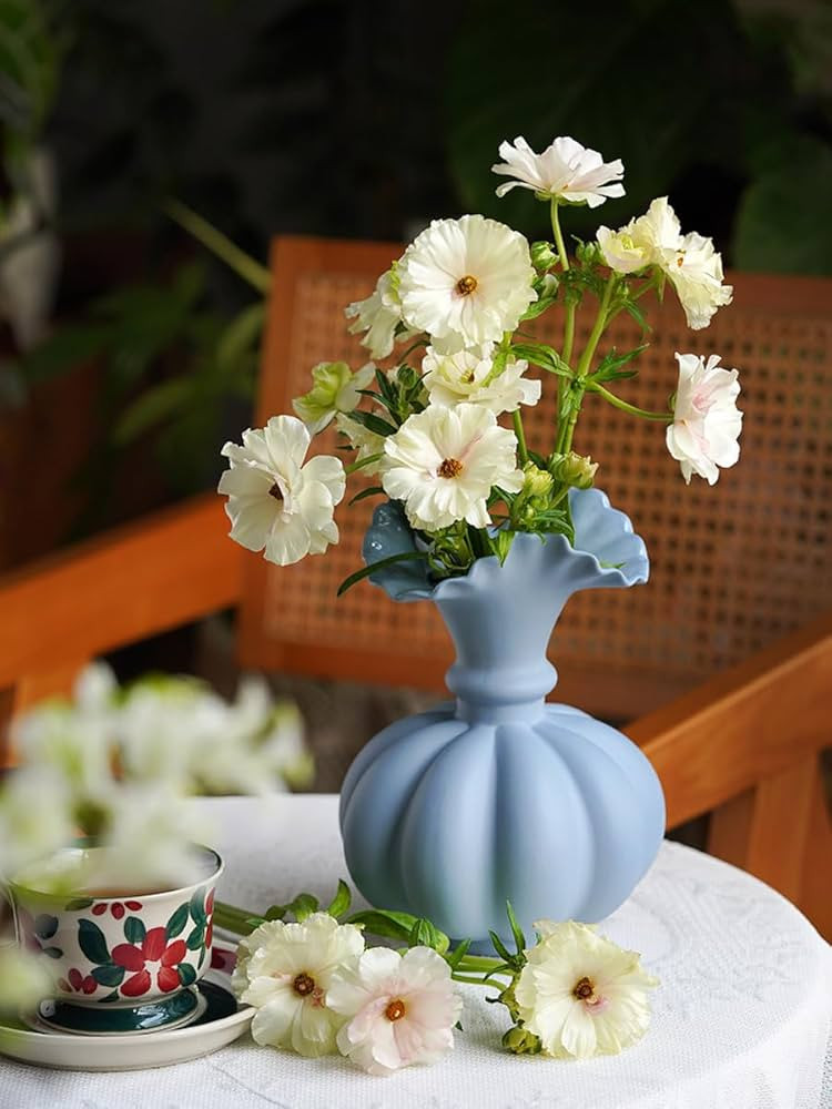 Blue Flower Vase,Pumpkin Ceramic Vase, Ceramic Vase for Decor,Container for Flower, Centerpieces ... | Amazon (US)