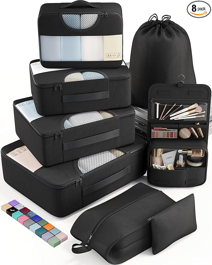 Veken 8 Set Packing Cubes for Travel, Suitcase Essentials Organizer Bags Set for Luggage, Road Tr... | Amazon (US)