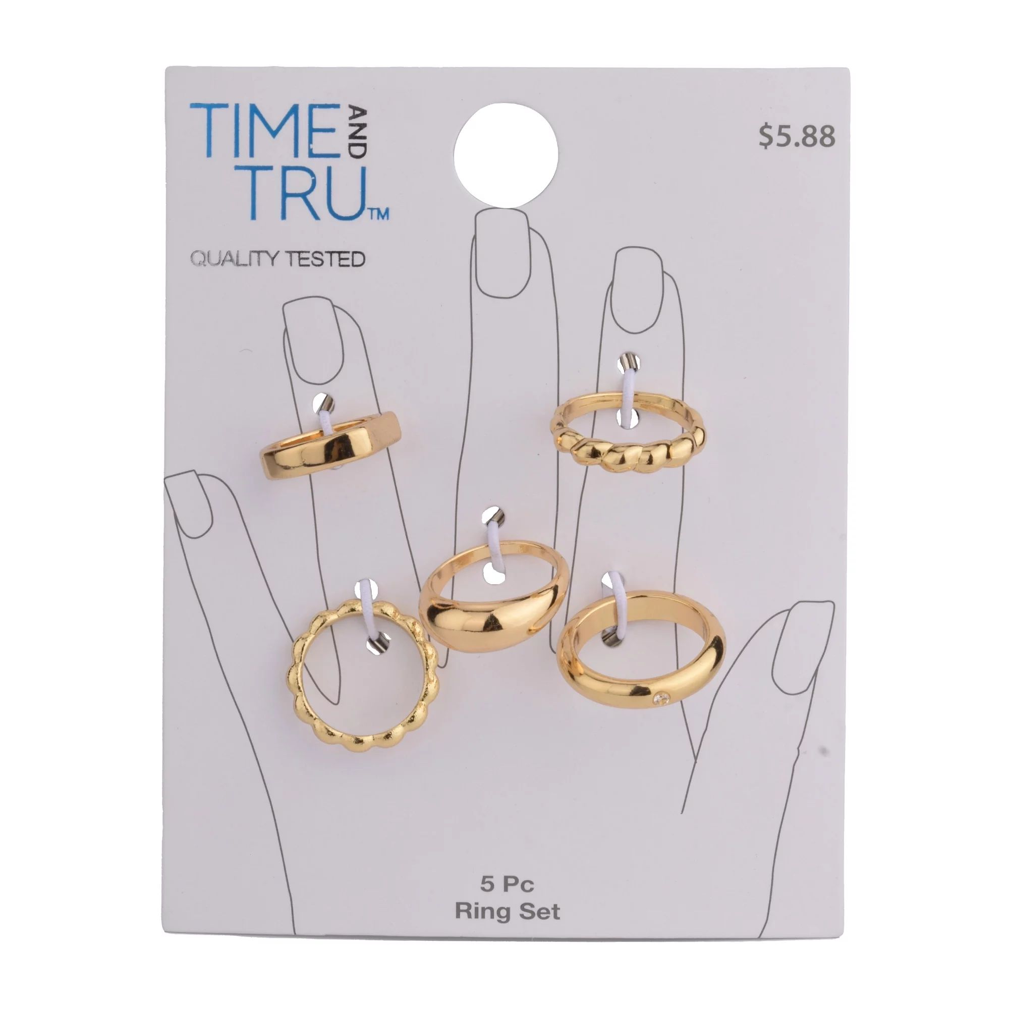 Time and Tru Female 5pc Gold Plated Ring Set - Walmart.com | Walmart (US)