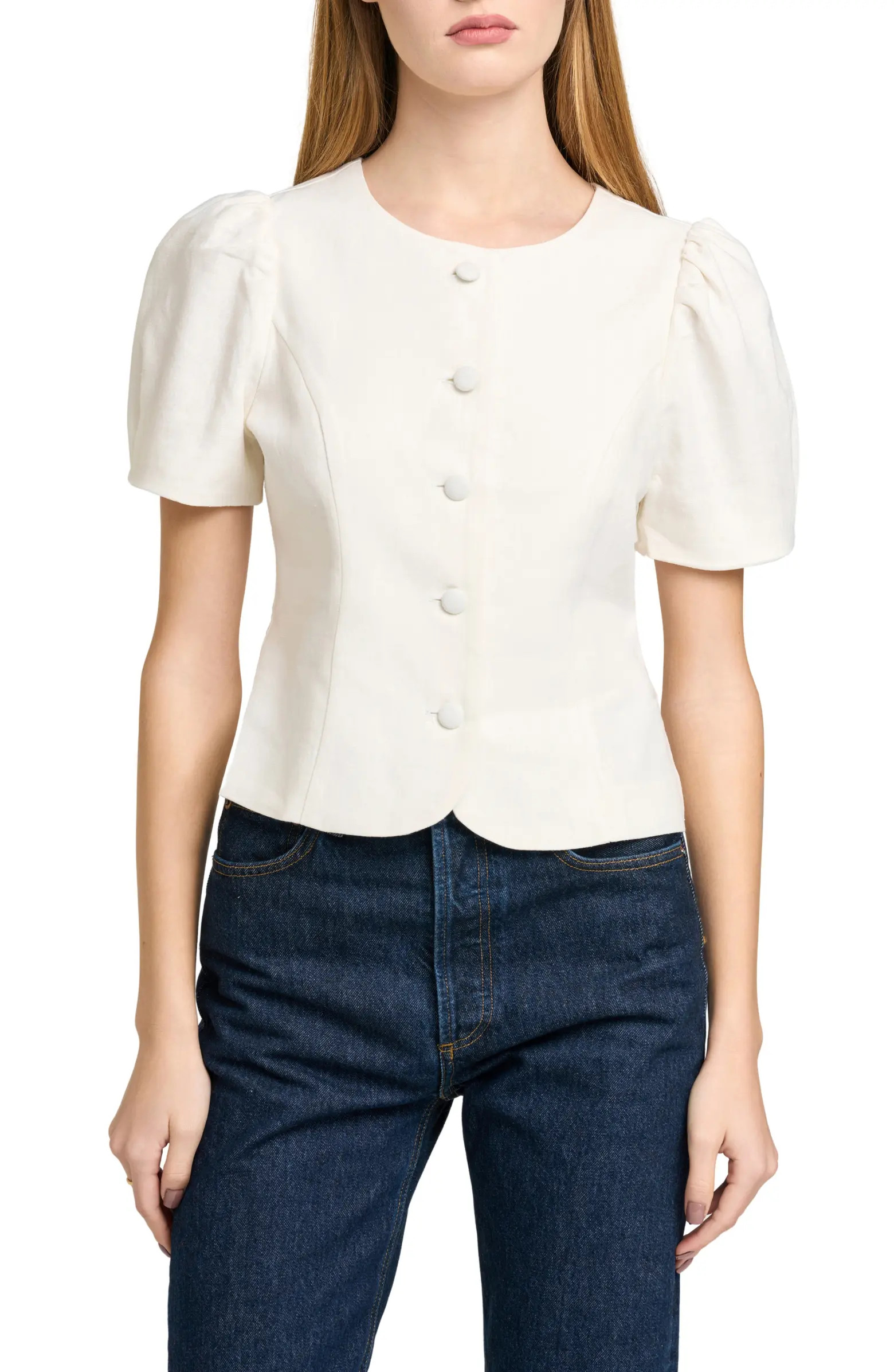Blair Button Front Linen Blend Top | Nordstrom