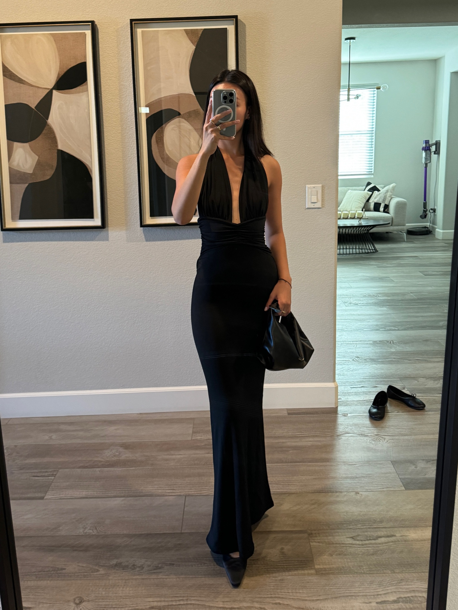 slim fit dress slacks Muse Slinky Column Halter Maxi Evening Gown by Nadia's main image 1
