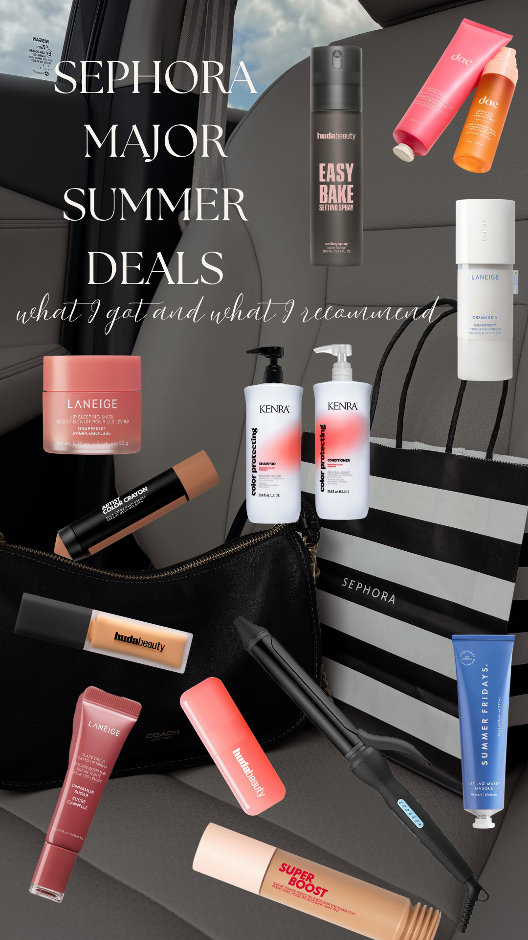 SUMMER SEPHORA DEALS
The time is here and I am happy to announce I have gotten my hands on some of my FAV products and some new to try! Have you?
DAE - slick citrus twist hair + body kit (SLICK BACK HOLY GRAIL)
MAKEUP FOR EVER - super boost skin tint (MY FAV) lightweight and NATURAL finish, with a buildable coverage to go with any makeup look. Their ARTIST COLOR CRAYON this is in MANY SHADES to become your contour/bronzer, blush, or even an eyeshadow!! (We love multi use products especially if you are traveling)
HUDA BEAUTY - easy bake blurring setting spray (the perfect spray to go with your easy bake setting powder for all the summer parties) Their #FAUXFILTER MATTE CONCEALER this is the perfect WATERPROOF concealer for beach days, pool parties, and needing a little extra coverage and brightness!! & my personal fav BLUSH FILTER - this liquid blush is PIGMENTED but blends out beautifully giving the option for a soft blush look, or all the color to your cheeks!
LANEIGE - Cream Skin Milky Toner (GREAT RHODE DUPE) this is a refreshing step to your skincare routine, hydrating the skin for that refreshed look! LIP SLEEPING MASK - this has been a staple in my makeup bag for YEARS and she is going to stay, giving intense hydration which we all need (especially after a day out in the sun) The GLAZE CRAZE TINTED LIP SERUM, this has become one of my favs, with the feel and hydration like the lip mask, this gives that and more! Elevating your look with an extra pop!
BIOIONIC - the moment we all have been waiting for! This is the curling iron I use BEHIND THE CHAIR and has everyone’s hair holding a curl! Well NOW IS ON SALE ONLINE ONLY (and so worth your $$$)
KENRA - COLOR PROTECTING shampoo and conditioner (in liters!) this summer don’t forget to protect your hair especially color! I picked this set because the sun, the pool, the more washing we are all doing, the more our color fades! This is a lightweight cleanse and conditioning duo that will leave you hair feeling its best and looking its best! 

 #LTKvlog #LTKSaleAlert #LTKBeauty
