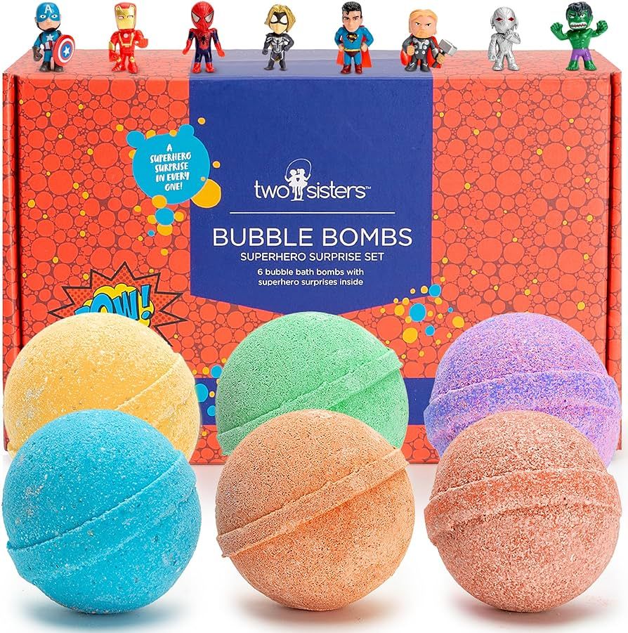 Superhero Bath Bombs for Kids with Surprise Toy Inside, 6 Pack Bubble Bomb Fizzies, Fruity Scents... | Amazon (US)