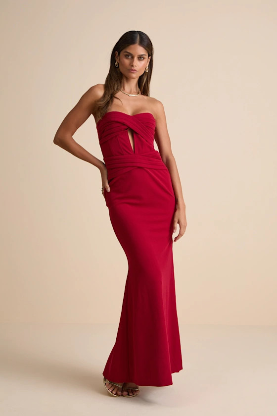 Elegant Finesse Red Pleated Cutout Maxi Dress | Lulus
