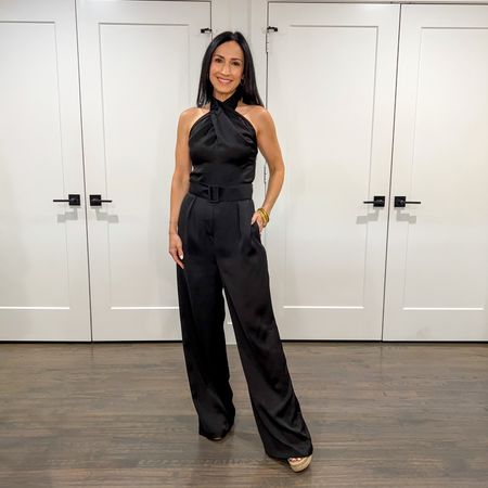 Beautiful Halter jumpsuit under $40 from #walmartfashion! #walmartpartner Fits TTS, wearing XS. Longer inseam. Also in pink and white/black floral  

#LTKfindsunder50 #LTKover40 #LTKstyletip