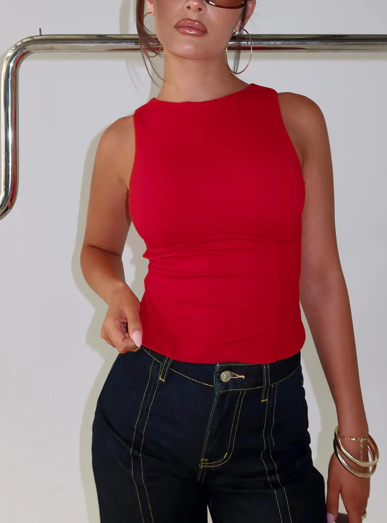 Georgetta Bust Detail Cami Top Red | Princess Polly US