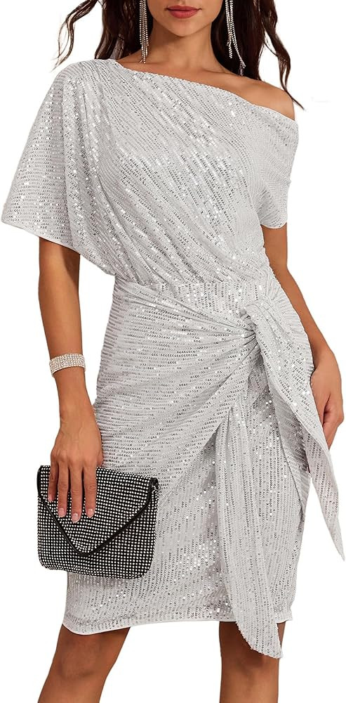 GRACE KARIN Women's Sequin Sparkly Glitter Party Club Dress One Shoulder Ruched Cocktail Bodycon ... | Amazon (US)