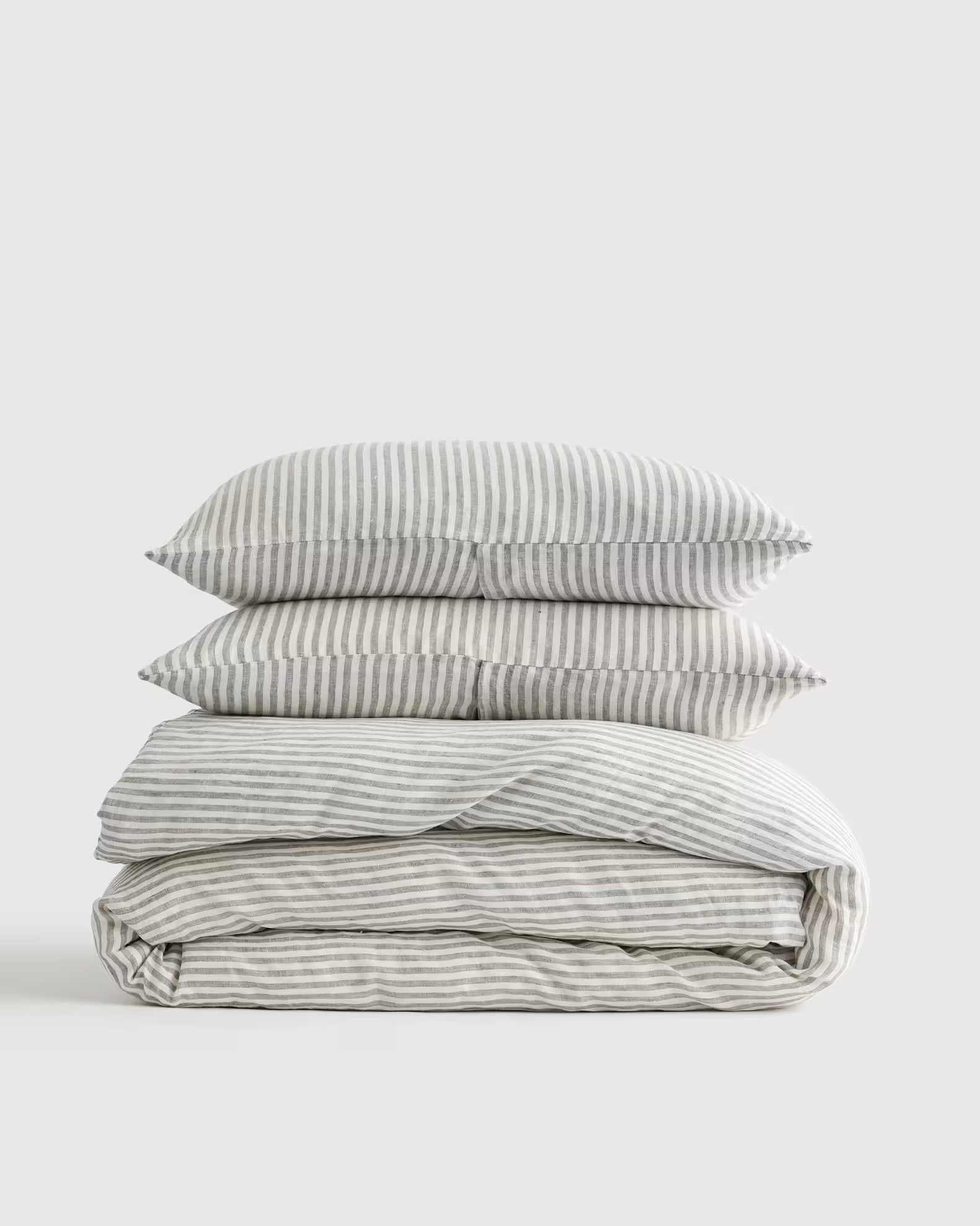 European Linen Stripe Duvet Cover Set | Quince in Grey/White Stripe | Quince