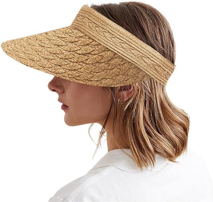 Sun Visor Hat Women Straw Summer Beach Hats Wide Brim Outdoor Camping Hiking | Amazon (US)