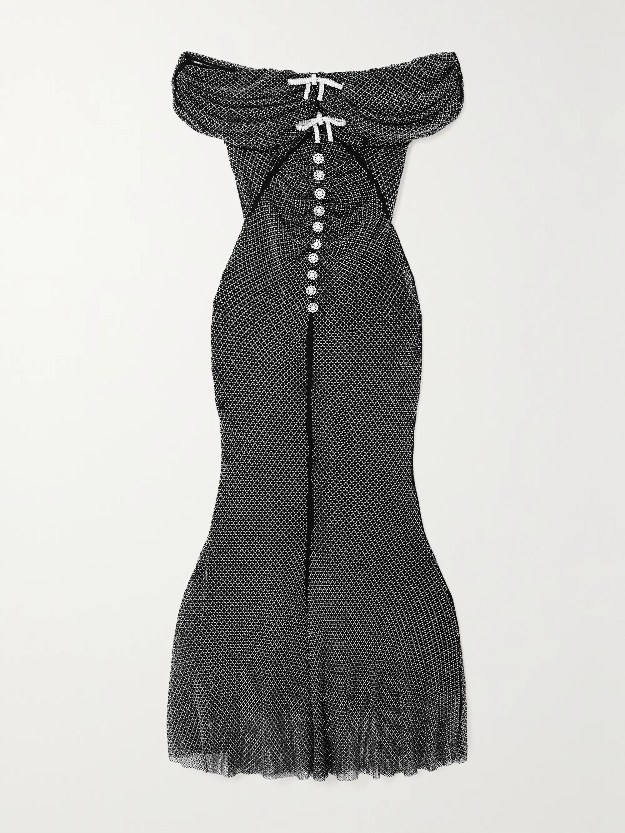 Off-the-shoulder crystal-embellished fishnet midi dress | NET-A-PORTER (US)