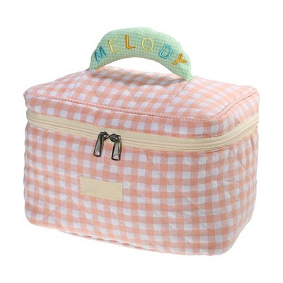 Unique Bargains Cotton Large Plaid Pattern Makeup Bags and Organizers Pink | Target