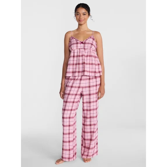 Joyspun Women's Flannel Cami w/ Self Ruffle Sleep Top, Sizes XS to 2X | Walmart (US)