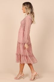 Edwina Shirred Frill Long Sleeve Midi Dress - Blush Floral | Petal & Pup (US)