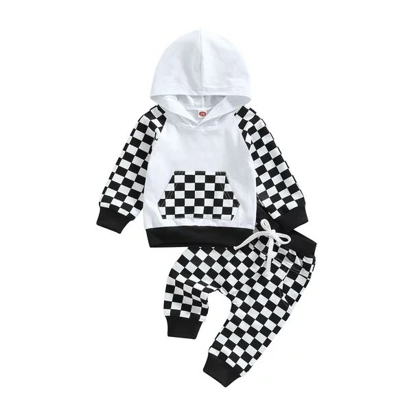 TheFound 2PCS Toddler Baby Boy Girl Checkerboard Outfits Long Sleeve Hoodie Sweatshirt Tops Draws... | Walmart (US)