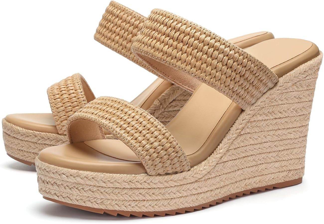 Women's Wedge Sandals Wedges Heels Espadrilles,Slip on Open Toe Platform Summer Shoes,Casual Fash... | Amazon (US)