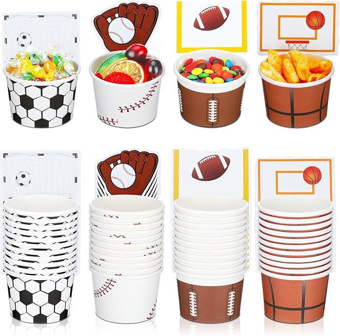 Tanlade 48 Pcs Sports Snack Cups Sports Bowls, Soccer Baseball Football Rugby Basketball Decorati... | Amazon (US)
