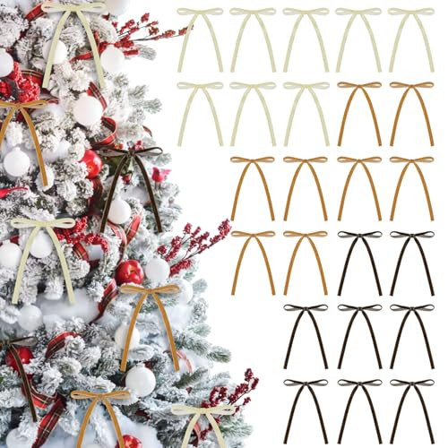 24 Pcs Velvet Christmas Bows 5 x 7 Inch Rustic Velvet Small Ribbon Gift Bow for Xmas Tree Ornaments DIY Craft Wreaths Garlands Indoor Outdoor Home Decorations (Brown Khaki Beige) | Amazon (US)