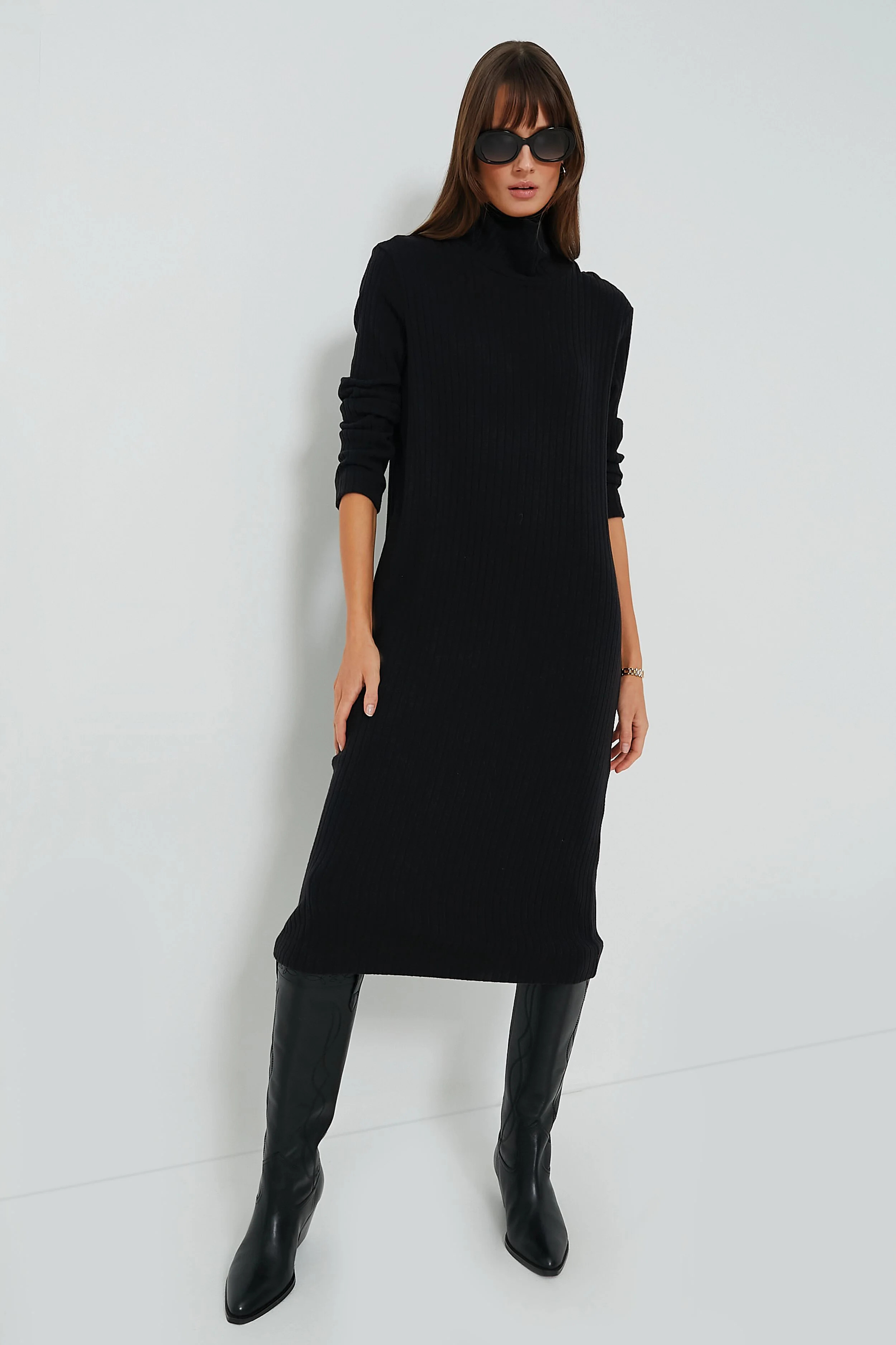 Black Sweater Rib Turtleneck Dress | Tuckernuck (US)