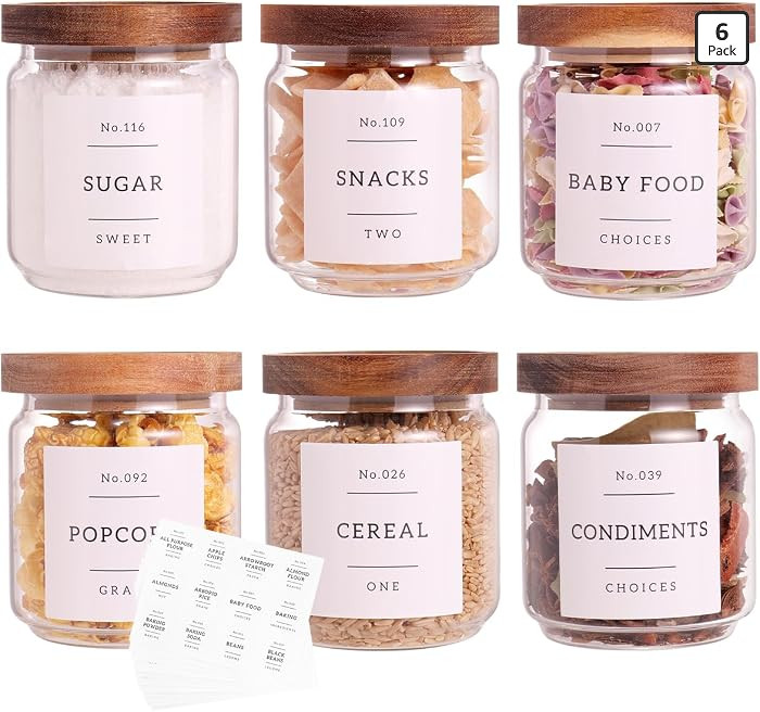 6 Set Glass Pantry Storage Jars with Acacia Airtight Lid - 15oz Thicken Glass Kitchen Canisters w... | Amazon (US)