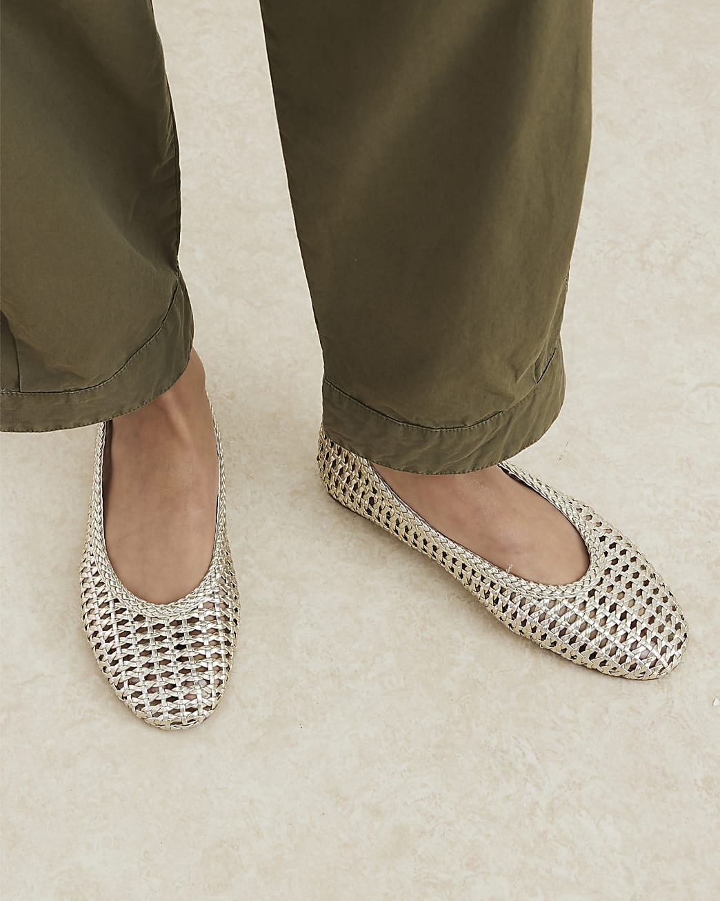 Gold Woven Ballet Pumps | River Island UK & IE