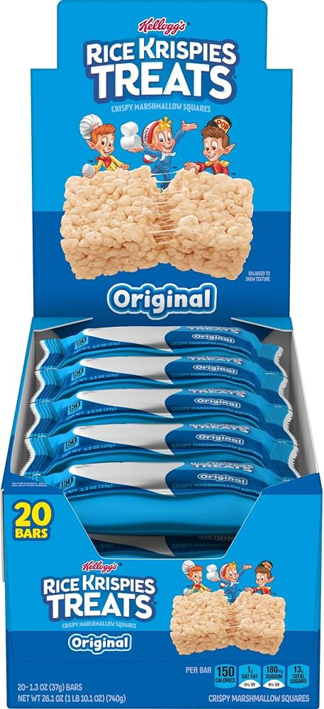 Rice Krispies Treats Crispy Marshmallow Squares, Kids Snacks, Cereal Bars, Original, 26oz Box (20... | Amazon (US)