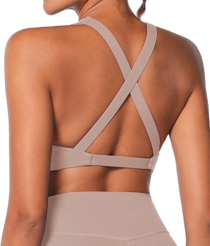 Sunzel Women's Sports Bra Criss Cross Back Yoga Crop Top with Removable Pads Double Lined V Neck ... | Amazon (US)