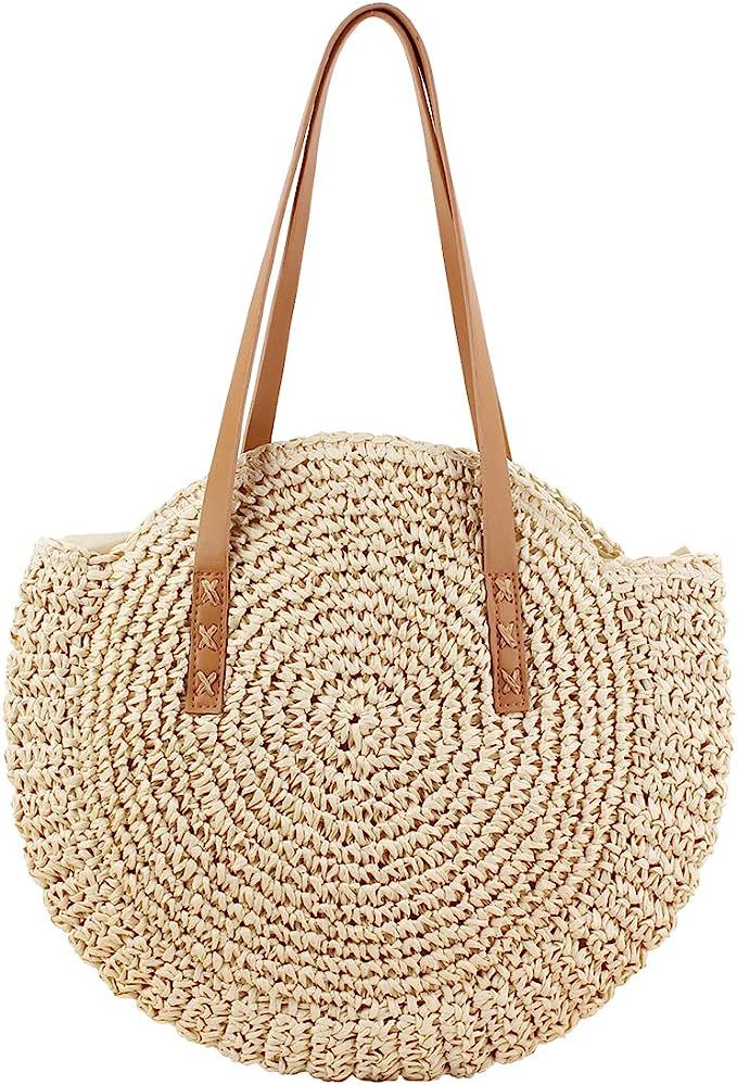 CHIC DIARY Womens Hand-woven Straw Shoulder Bag Large Summer Beach Leather Handles Handbag Tote w... | Amazon (US)