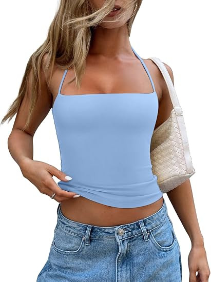 REORIA Womens Square Neck Halter Tank Tops Backless Crop Tops Sleeveless Double Lined Tops Y2K Go... | Amazon (US)