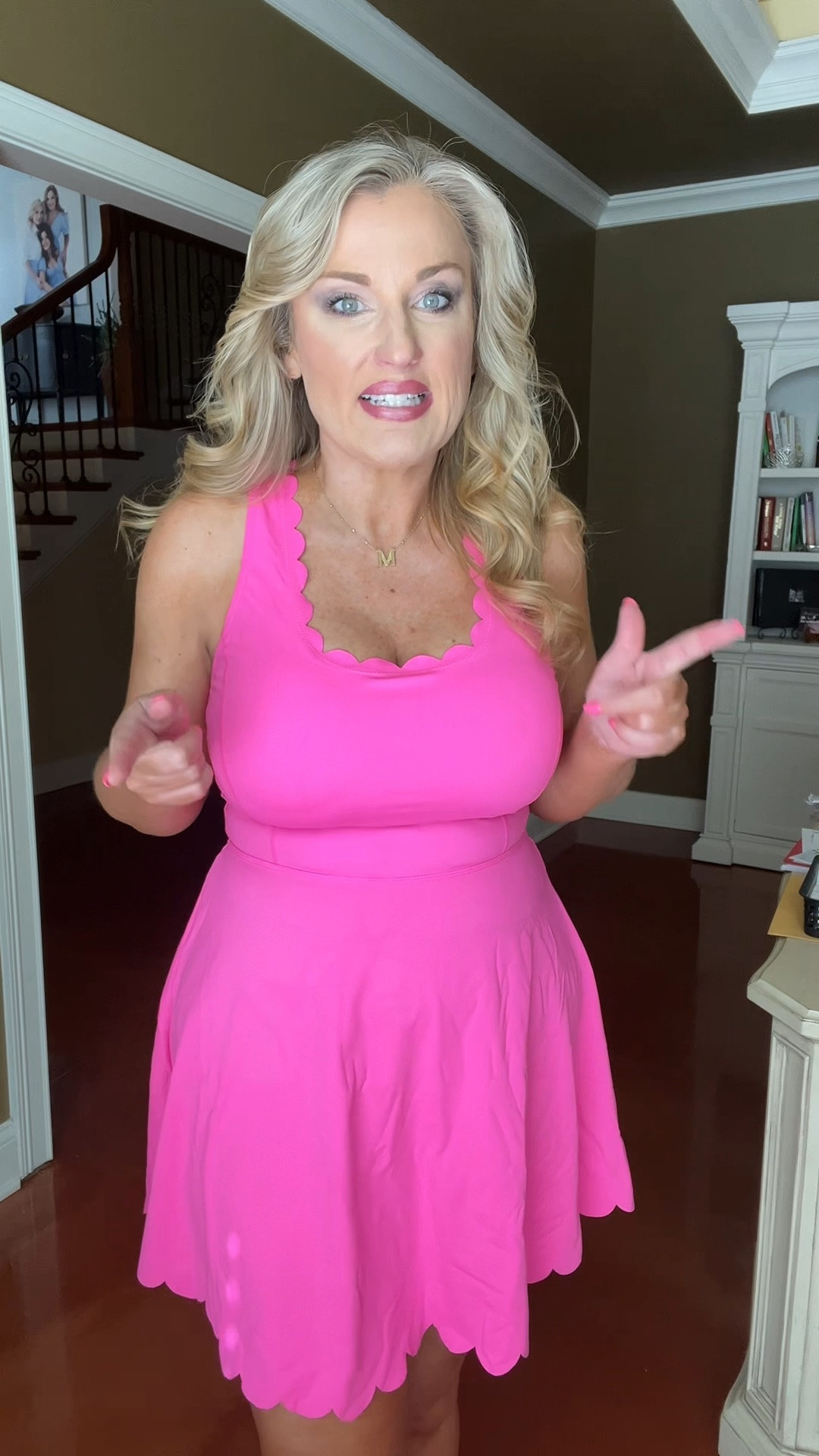 Scallop edged tennis dress and shorts. Built in bra. Shorts have grippers so they stay in place.  I’m wearing large. 

#LTKMidsize #LTKOver40 #LTKActive