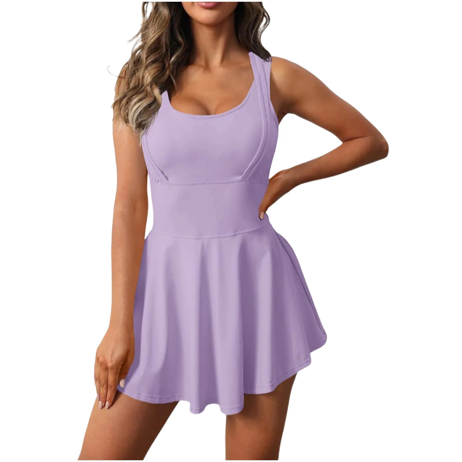 Miqool Womens 2-in-1 Tennis Dress Built in Shorts & Bra Crisscross Back Underneath Exercise Workout Athletic Mini Dresses Summer Golf Outfits - Walmart.com | Walmart (US)