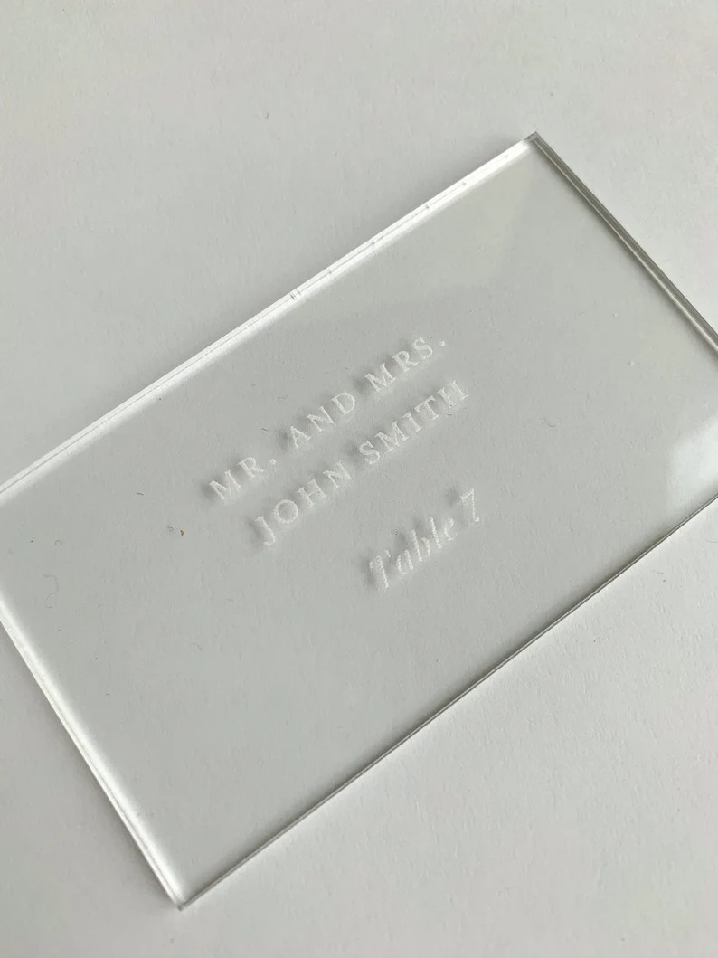 25 rectangle acrylic place cards | rectangular acrylic card | 2x3.5" engraved acrylic | modern we... | Etsy (US)
