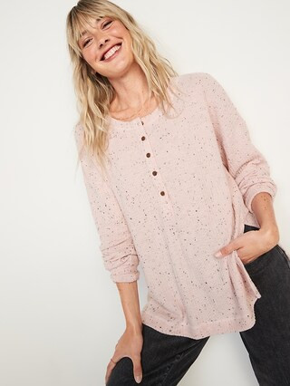 Long-Sleeve Waffle-Knit Henley Tunic T-Shirt for Women | Old Navy (US)