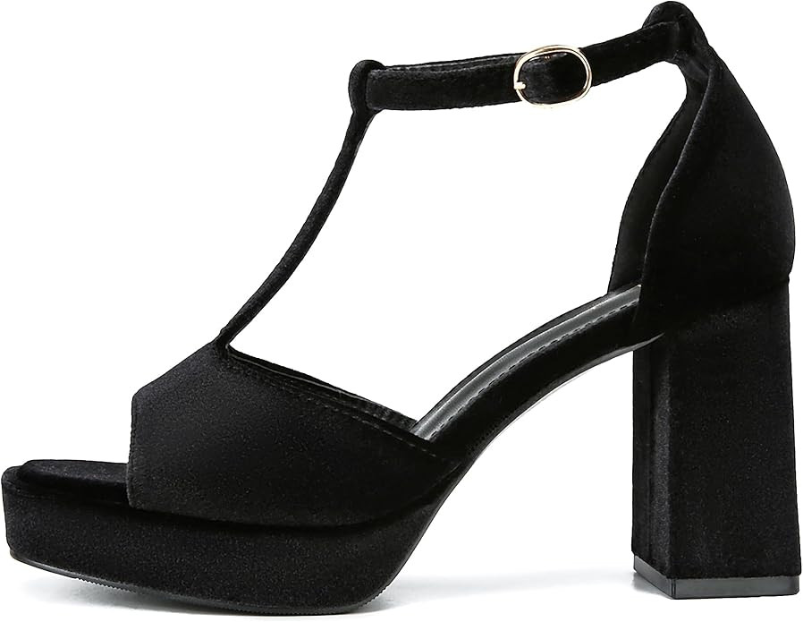 Platform Heels Chunky Heel Platform Sandals Block Heeled Square Open Toe Pumps Ankle Strap Prom P... | Amazon (US)