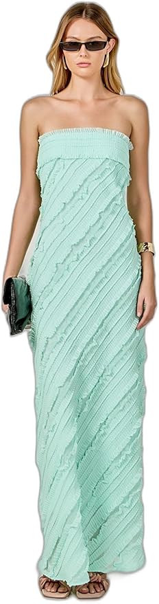 endless rose Women's Strapless Ruffled Maxi Dress | Amazon (US)